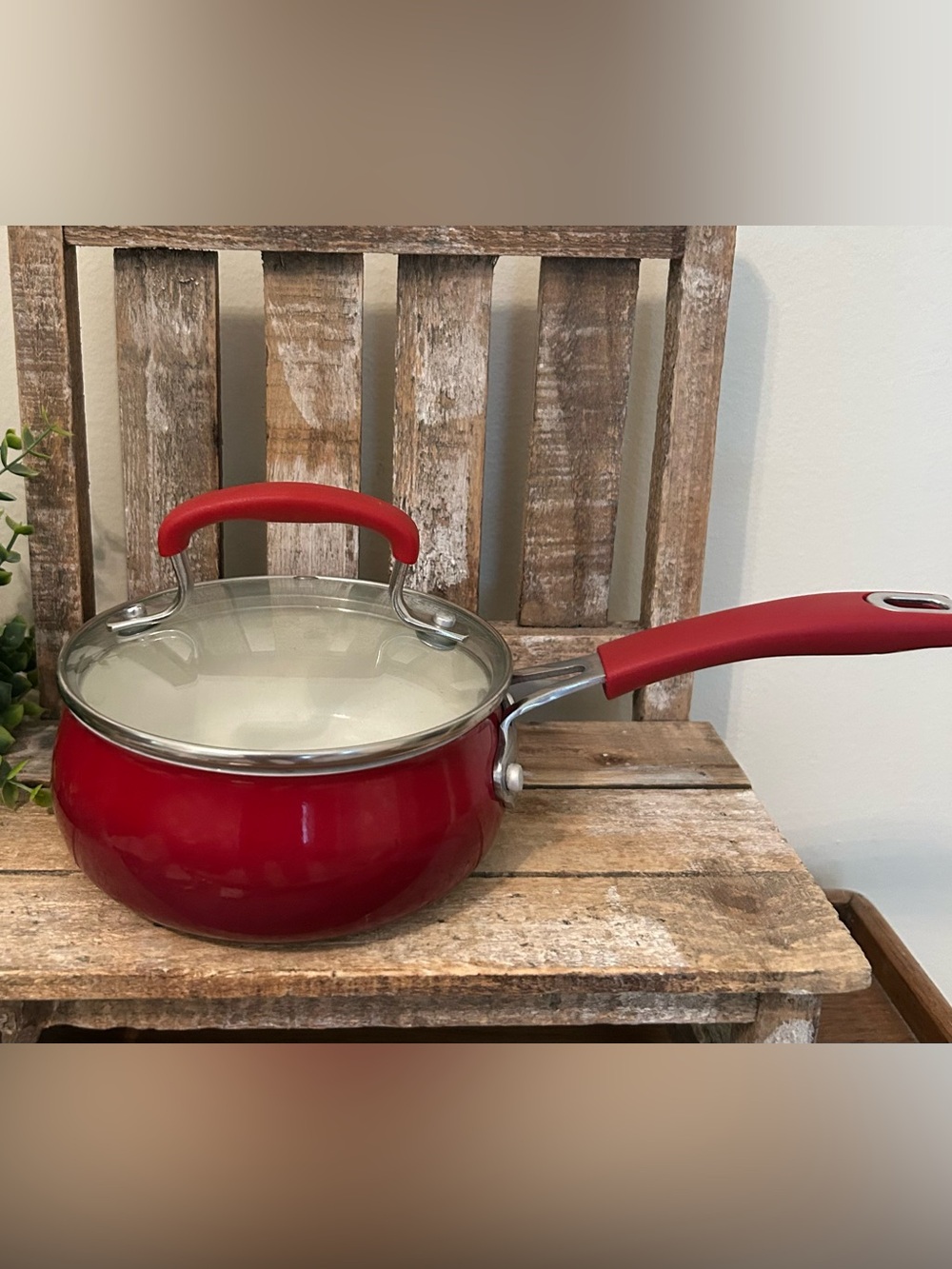 Pioneer Woman 1 Quart Ceramic Nonstick Aluminum Saucepan Ombre Red NWOT